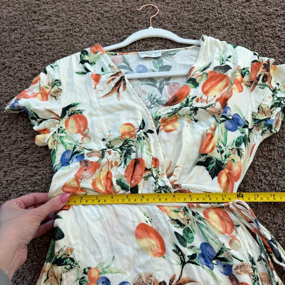 Dress Forum Peach Fruit Print Wrap Dress Short Sleeve Mini Size S Small - Picture 10 of 13